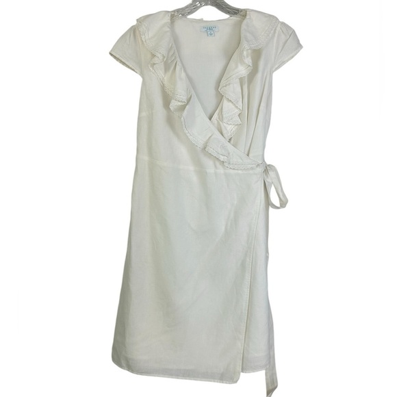 Calypso St. Barth for Target Womens SZ S White Linen Ruffle Wrap Dress Romantic - Picture 5 of 14